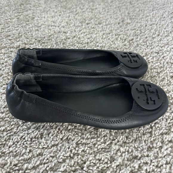 Tory Burch Minnie Travel Ballet Flat | Black Leather Size 7 - Picture 2 of 8